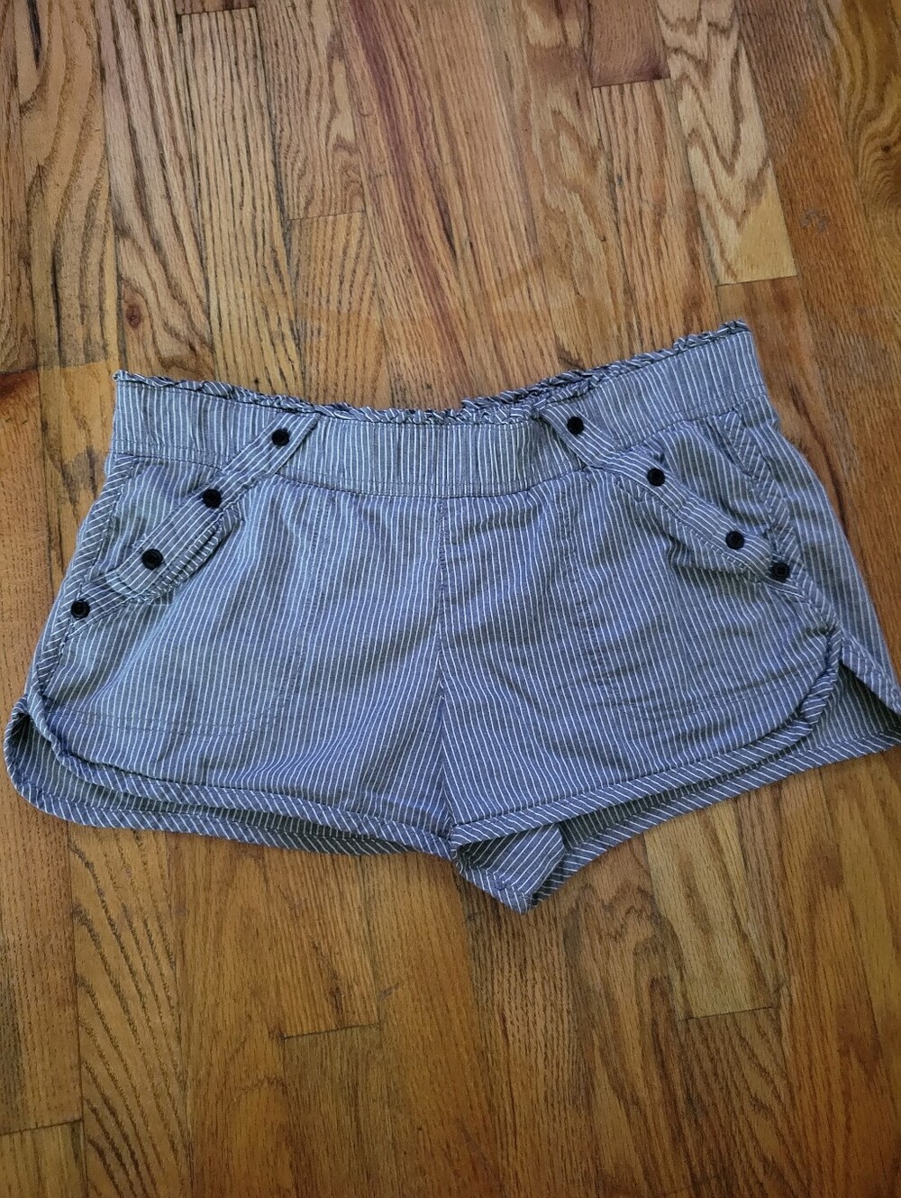 Striped Grey Women's Casual Button-Trim Shorts